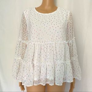 Altar’d State Puff Sleeve  Print Ruffle Top